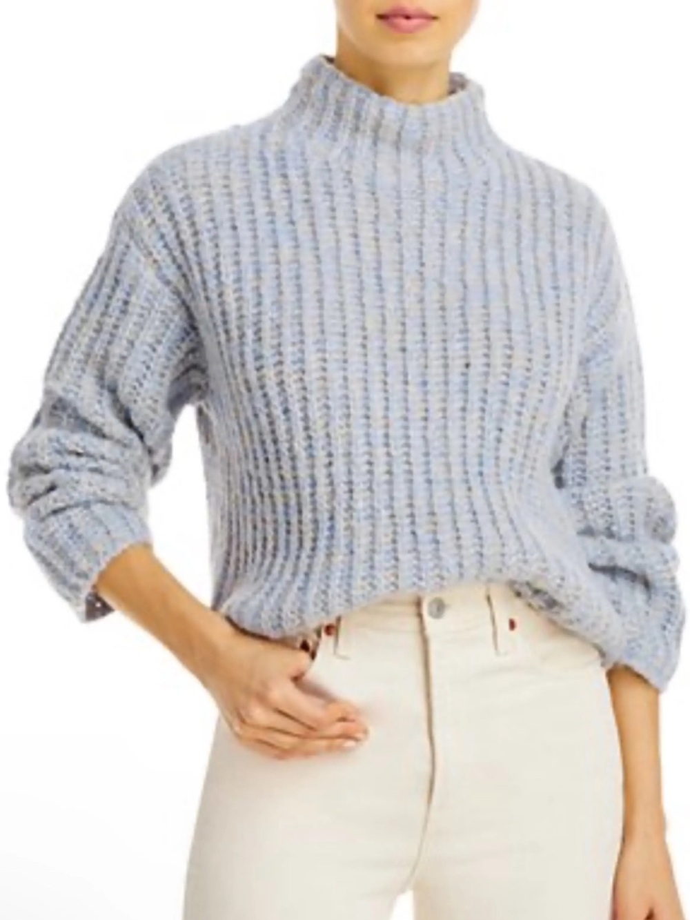Aqua Heathered Light Blue Ribbed Turtleneck Sweater